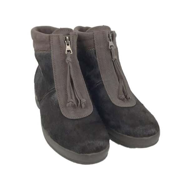 Tecnica Brown Pony Hair Fur Front Zip Closure Shearling Lined Ankle Boots NWOT - Picture 4 of 14